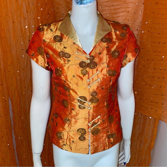 Stunning Orange Asian Inspired Top - Picture 6 of 11